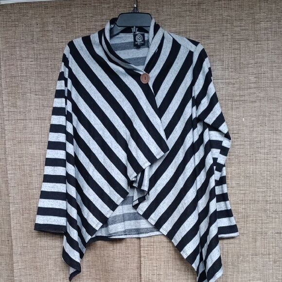 Bobeau Black and Gray Striped Open Cardigan - Picture 1 of 4